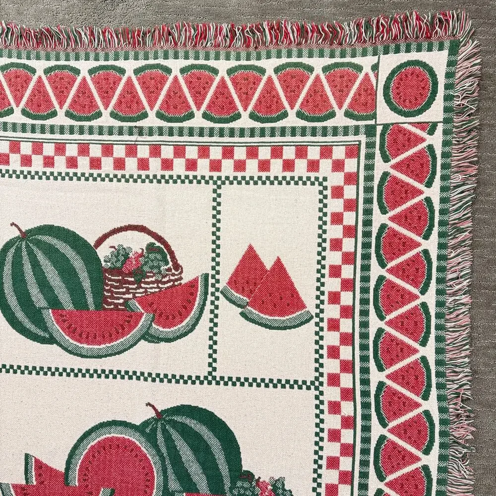 Vintage Watermelon Woven Tapestry Throw Blanket Fringed Summer Fruit 46